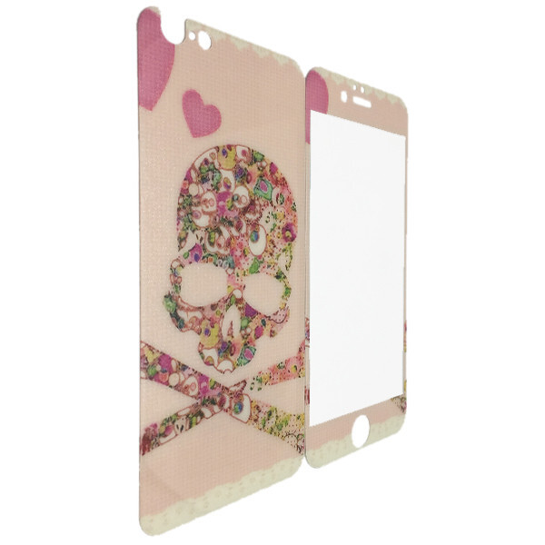 

Защитное стекло for Apple iPhone 6/6S Розовые черепа back/face light pink
