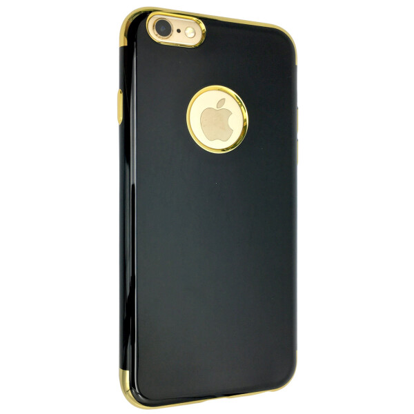 

Накладка силикон глянец с хром борт окошко под лого для Apple iPhone 6 / 6S (gold)