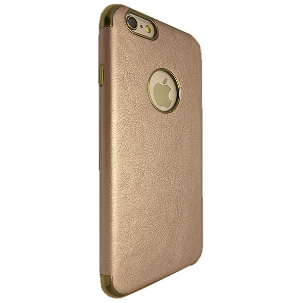 

Накладка силикон хром борт кожа под лого для Apple iPhone 6 / 6S (rose gold)