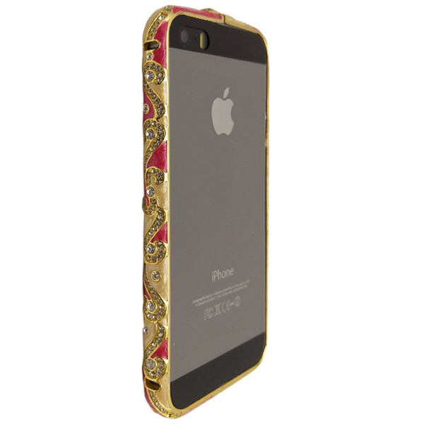 

Чехол-бампер DK металл керамика с камнями для Apple iPhone 5 / 5S / SE (cream / red)