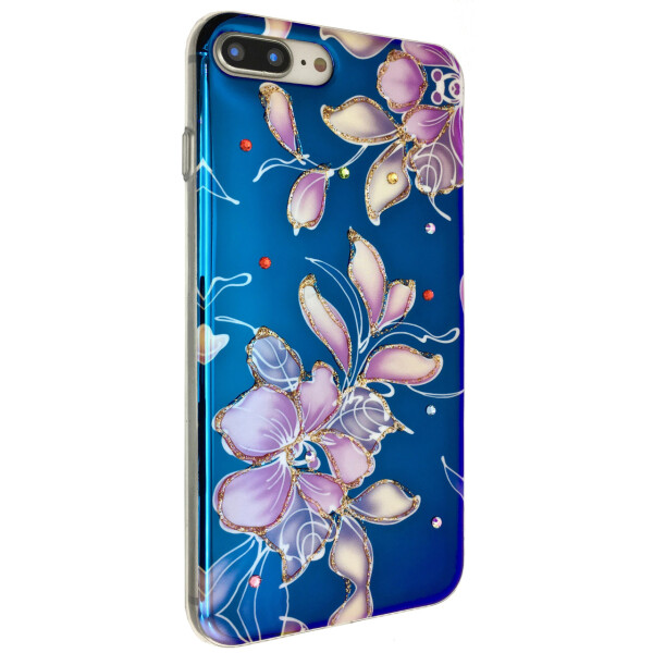 

Чехол-накладка DK силикон лак Цветы с камнями для Apple iPhone 7 / 8 Plus (blue)