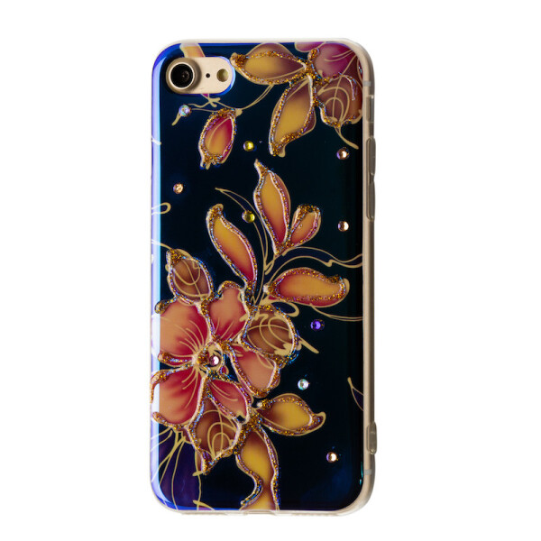 

Чехол-накладка DK силикон лак Цветы с камнями для Apple iPhone X / XS (blue)