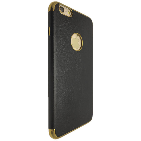 

Чехол-накладка DK силикон хром борт кожа под лого для Apple iPhone 6 / 6S Plus (black)