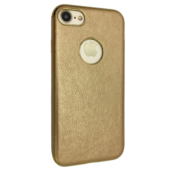 

Чехол-накладка DK силикон хром борт кожа под лого для Apple iPhone 7 / 8 (gold)