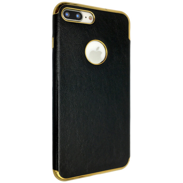 

Чехол-накладка DK силикон хром борт кожа под лого для Apple iPhone 7 / 8 Plus (black)