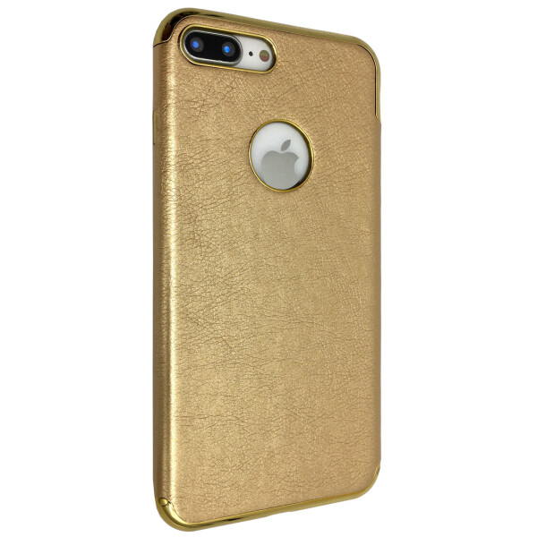 

Чехол-накладка DK силикон хром борт кожа под лого для Apple iPhone 7 / 8 Plus (gold)