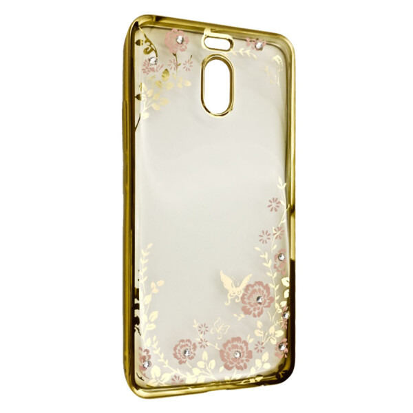 

Чехол-накладка DK-Case силикон с хром бортом и цветами для Meizu M6 Note (gold)