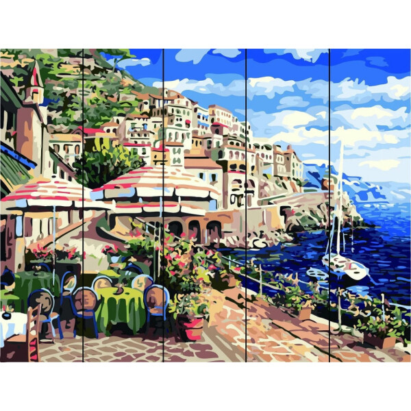 

Картина по номерам на дереве. Rainbow Art "Город у моря" RA117-RA