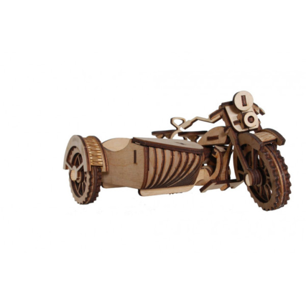 

Механический деревянный 3D пазл РЕЗАНОК Мотоцикл с коляской 124 элемента (REZ0003)
