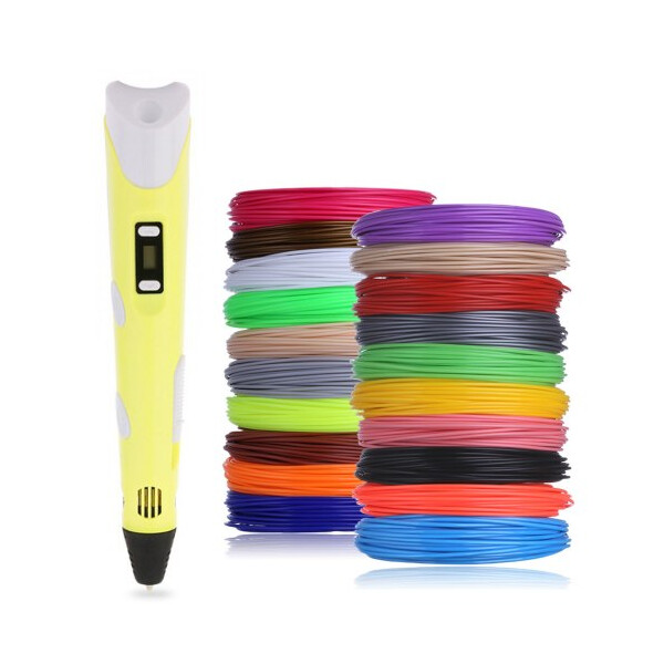 

3D-ручка для рисования 3D Pen 2 и 130 метров разноцветного пластика Желтая (mn-440)