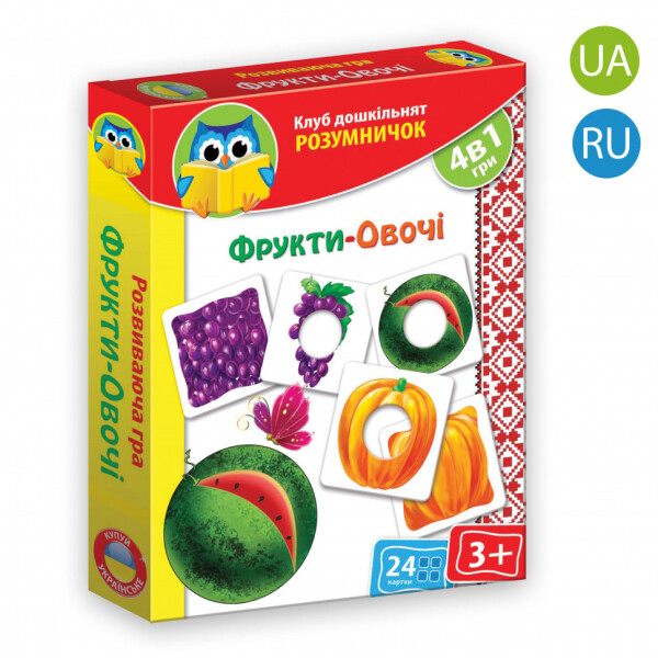 

Умнички. Игра картонная VT1306 ("Фрукты-Овощи" (укр))