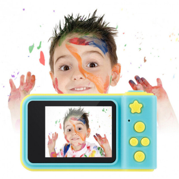

Детский цифровой умный фотоаппарат/фотокамера с usb-кабелем и набором наклеек Smart Kids Camera V7 желто-голубой