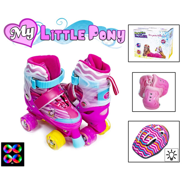 

Комплект ролики-квады+защита+шлем. р.34-38. Little Pony. Светящиеся колеса и шлем!