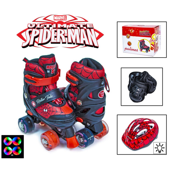 

Комплект ролики-квады+защита+шлем. р.34-38. Spiderman. Светящиеся колеса и шлем!