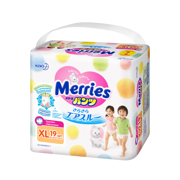 

Трусики-подгузники для детей Merries Big 12-22 кг, 19 шт