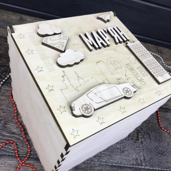 

Большая оригинальная детская подарочная коробка из дерева