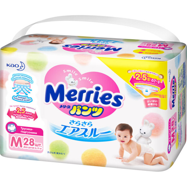 

Трусики-подгузники для детей Merries M (6-11 кг), 28 шт