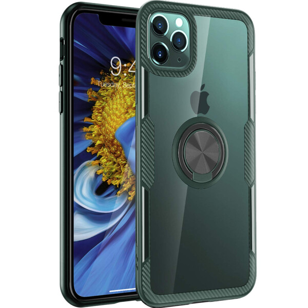 

Противоударный Чехол накладка Deen CrystalRing NEW с магнитным держателем для Apple iPhone 11 Pro Бесцветный / Темно-зеленый