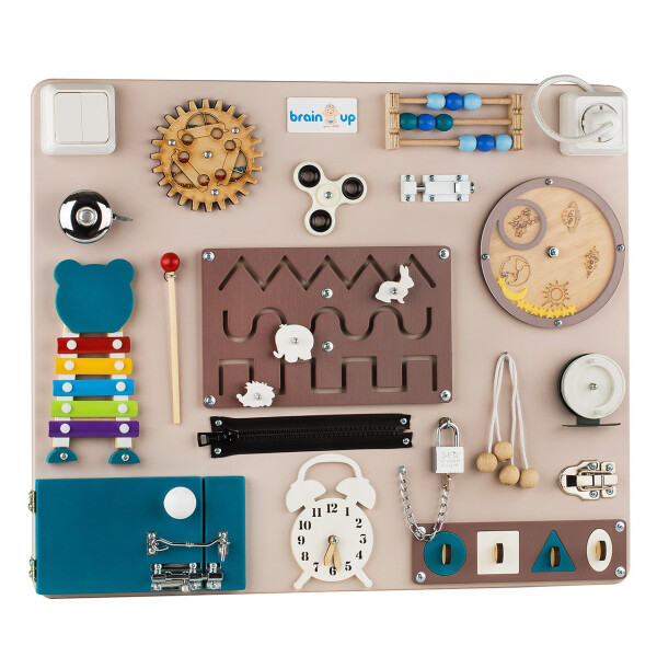 

Бизиборд BrainUp M 50x60 см - настольная развивающая доска по методике Монтессори (Коралловый) 1-1