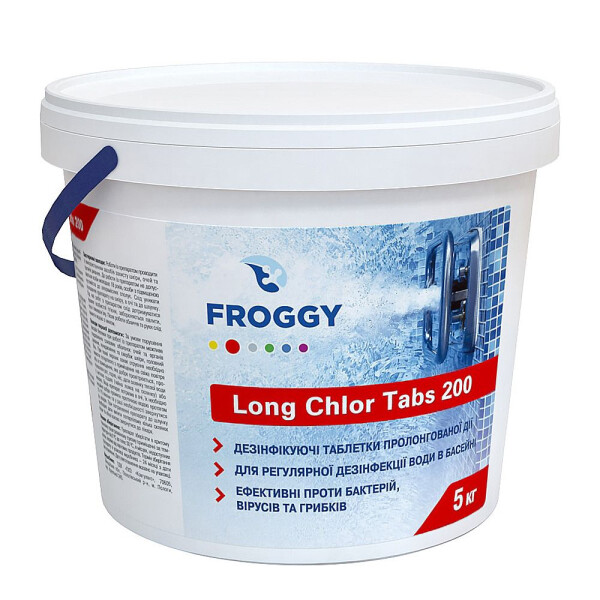 

Медленно растворимый хлор в таблетках по 200 г Froggy "Long Chlor Tabs 200" 5 кг (длительный хлор)