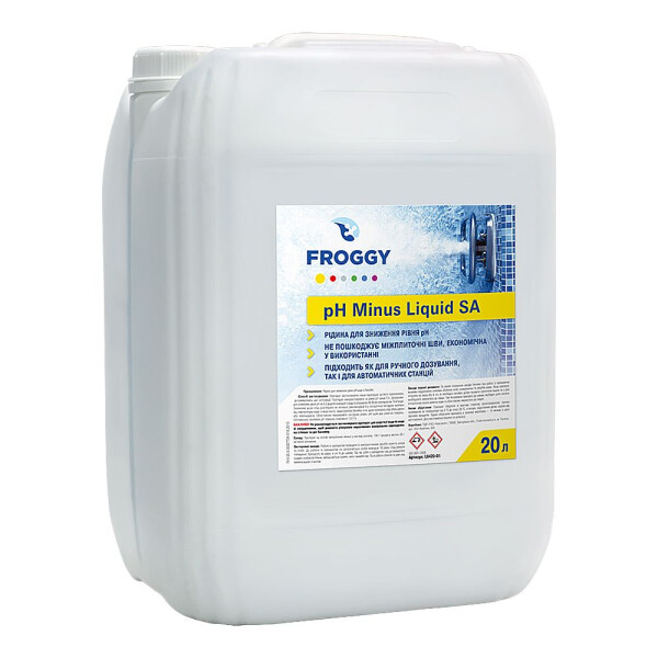 

Жидкость для понижения уровня pH Froggy "pH-minus Liquid SА" 20 л (серная кислота 35%)