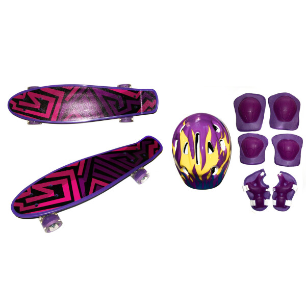 

Скейт Profi Penny Board LED 22" Pink Purple Abstraction Шлем + защита (2222-02)