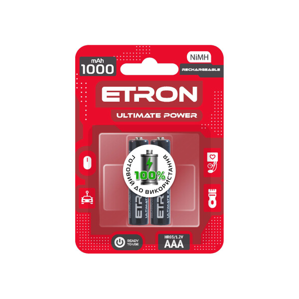 

Аккумуляторы Etron HR03-R2U-1000-С2 Ultimate Power (AAA 1000 mAh) 2 шт