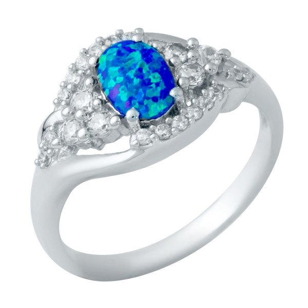 Кольцо из серебра с куб. циркониями и опалом, размер 19 (1641560)