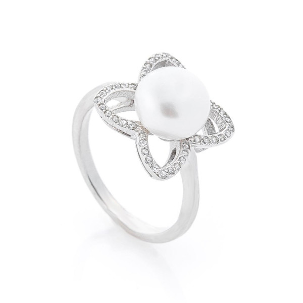 

Кольцо из серебра с куб. циркониями и жемчугом (культ.), размер 17.5 (1649555)