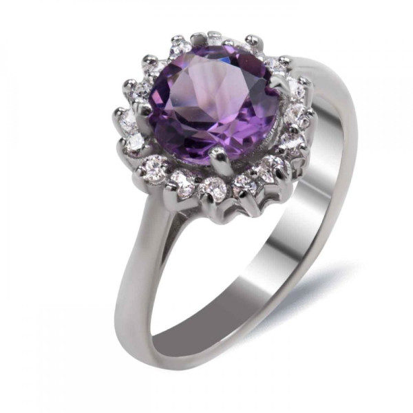 

Кольцо из серебра с аметистом и куб. циркониями, размер 17.5 (1663368)