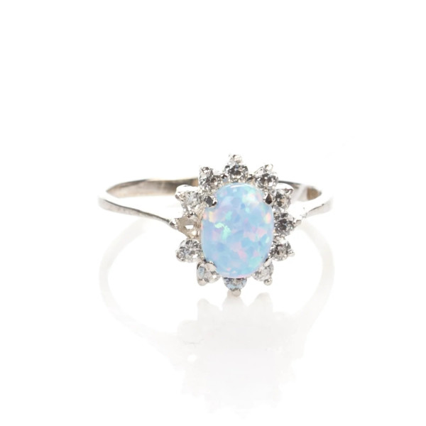 

Кольцо из серебра с куб. циркониями и опалом (синт.), размер 18 (1671366)