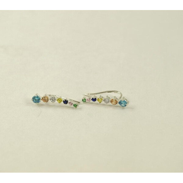 

Сережки вдоль мочки уха с цветными камнями Maxi Silver 8781