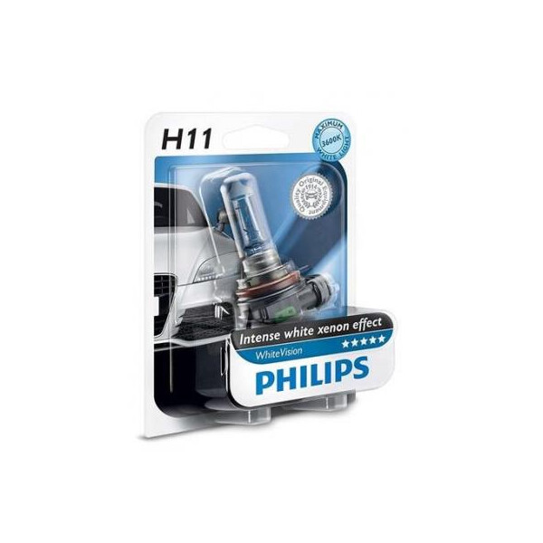 

Автолампа PHILIPS H11 WhiteVision +60%, 3700K, 1шт (12362WHVB1)