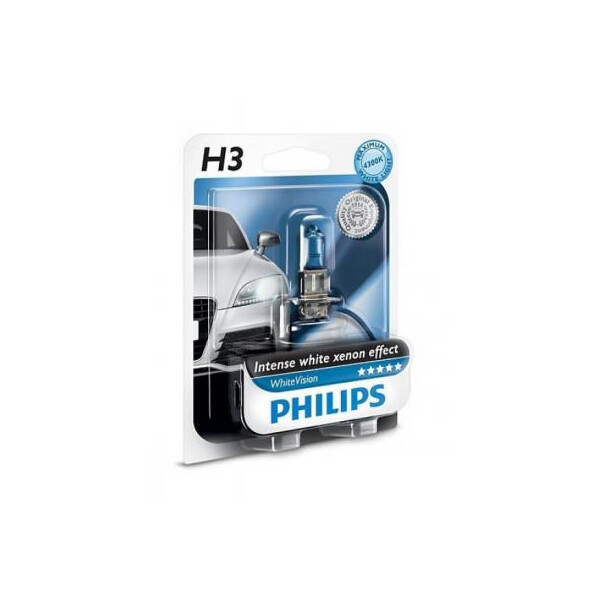 

Автолампа PHILIPS H3 WhiteVision +60%, 3700K, 1шт (12336WHVB1)