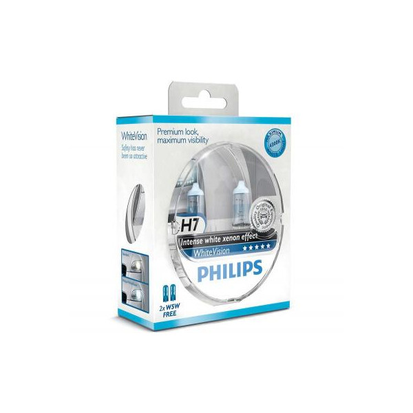 

Автолампа PHILIPS H7 WhiteVision +60%, 3700K, 2шт (12972WHVSM)