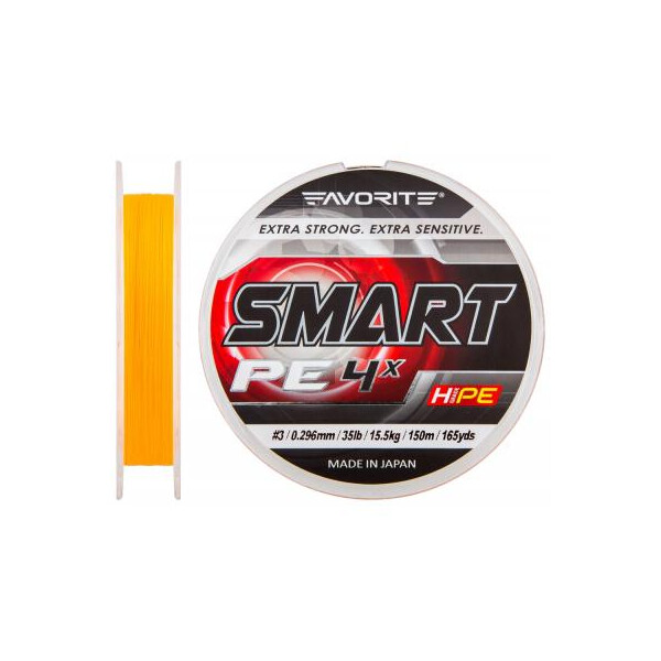 

Шнур Favorite Smart PE 4x 150м оранжевый #3.0/0.296мм 15.5кг (1693.10.22)