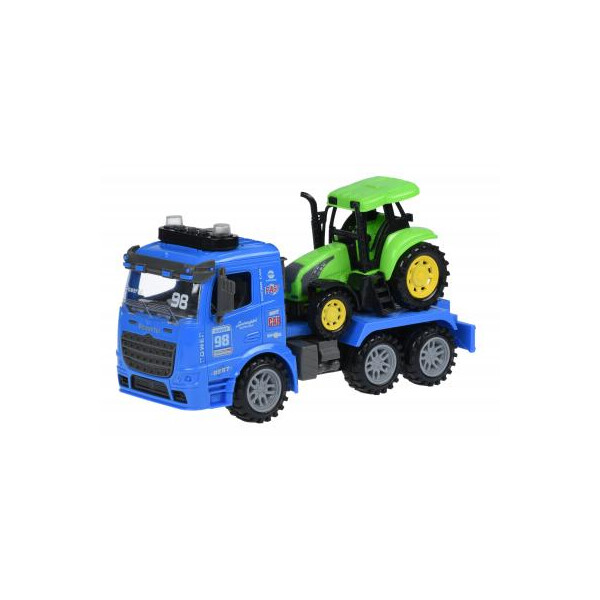 

Спецтехника Same Toy инерционный Truck Тягач синий с трактором со светом и звуком (98-615AUt-2)