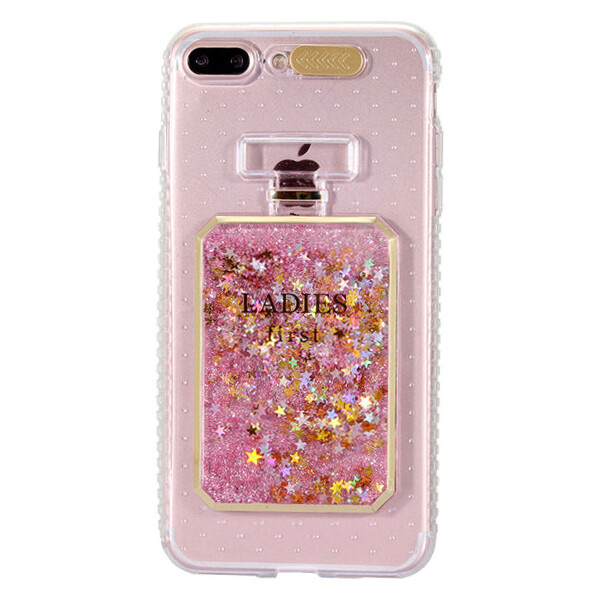 

Чехол накладка для iPhone 6/6s духи LADIES плавающие розовые блестки и золотые звезды