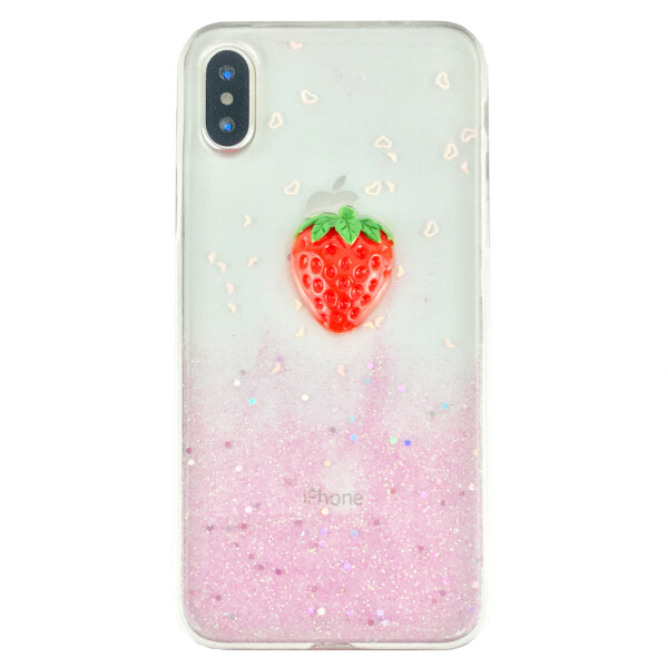 

Чехол накладка на iPhone Х/XS прозрачный с клубничкой, плотный силикон