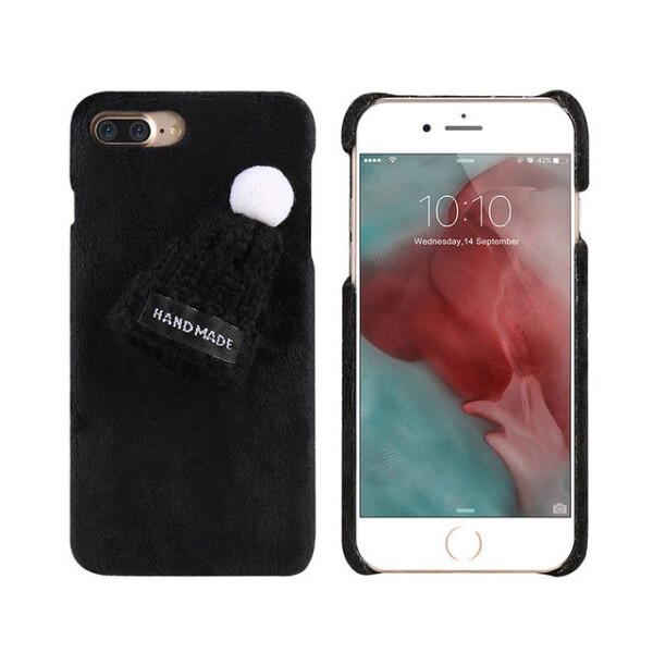 

Чехол накладка на iPhone 7 Plus/8 Plus плюшевый черный с черной шапочкой, пластик