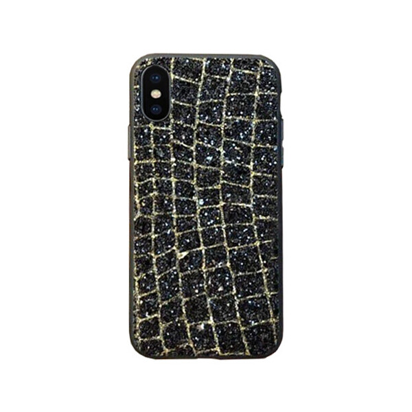 

Чехол накладка на iPhone 6/6s в черных пайетках с золотом, пластик + силикон по бокам