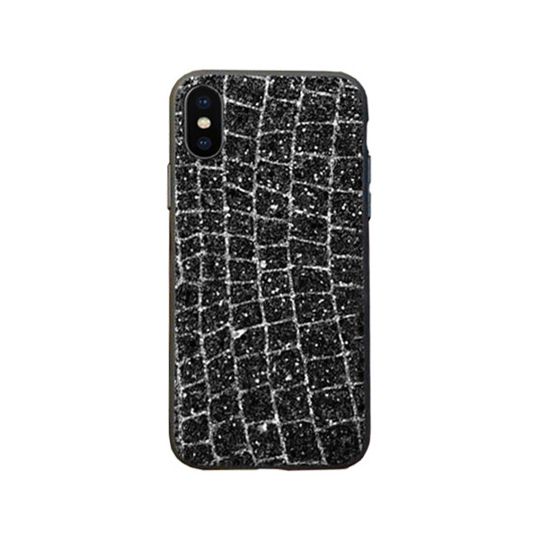 

Чехол накладка на iPhone 7/8/SE 2020 в черных пайетках с серебром, пластик + силикон по бокам