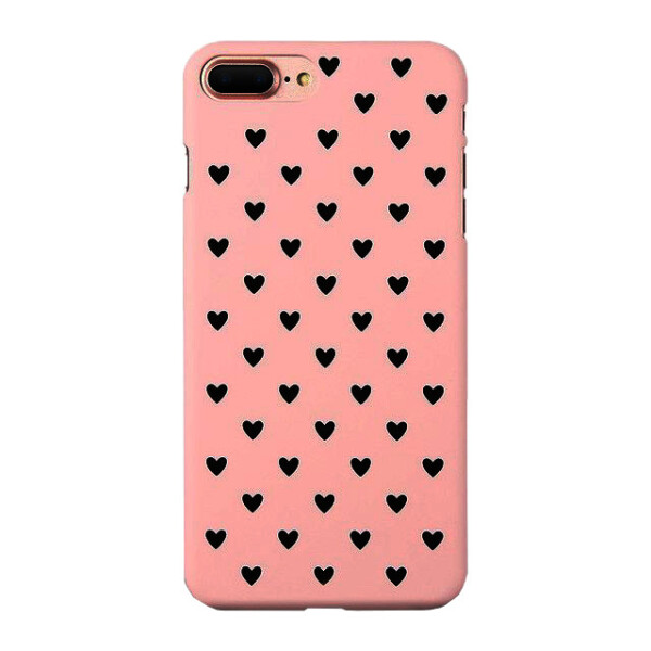 

Чехол накладка на iPhone 6/6s розовый с черными сердечками, плотный силикон