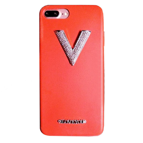 

Чехол накладка на iPhone 6 plus/6s plus красный, V в стразах, плотный силикон