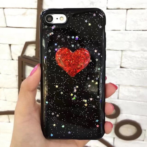

Чехол накладка на iPhone 6 plus/6s plus черный в блестки с середцем, плотный силикон