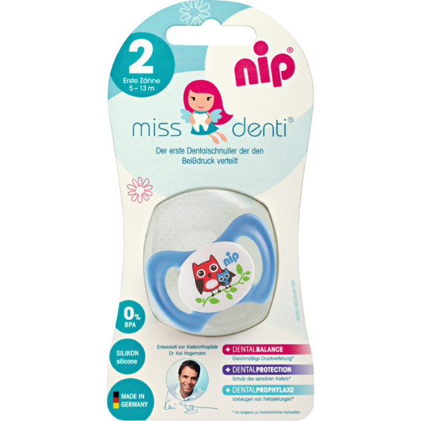 

Силиконовая пустышка Nip Miss Denti №2, 5-13 мес. Синий (31801)