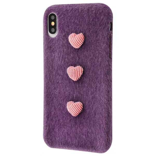 

Чехол-накладка Fluffy case with hearts iPhone Xs Max purple