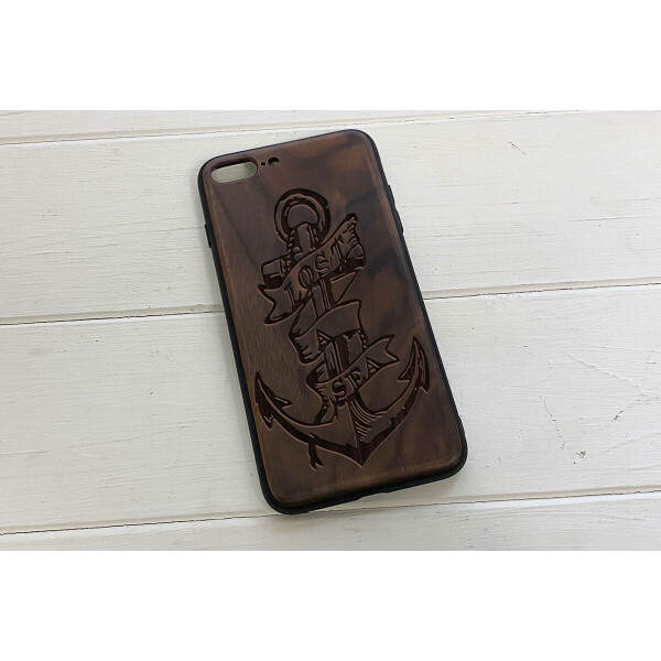 

Деревянный чехол SkinWood Американский орех для iPhone 8 Plus с дизайнерской гравировкой Якорь