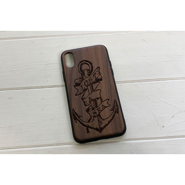 

Деревянный чехол SkinWood Американский орех для iPhone X с дизайнерской гравировкой Якорь