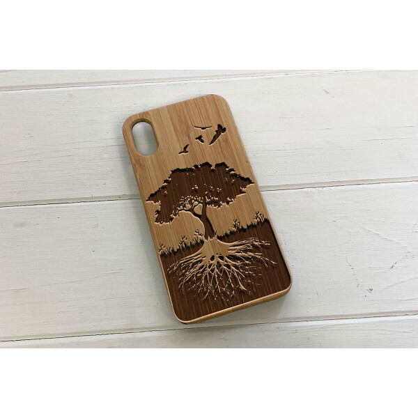 

Деревянный чехол SkinWood Сандал для iPhone X с дизайнерской гравировкой Дерева жизни
